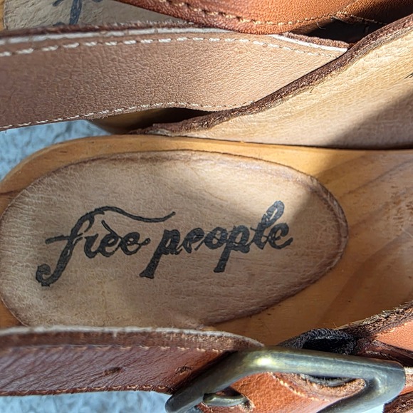 Free People Belem Leather Wood Platform Clog Sandals Brown Womens 39 8-8.5 NEW - Picture 5 of 8